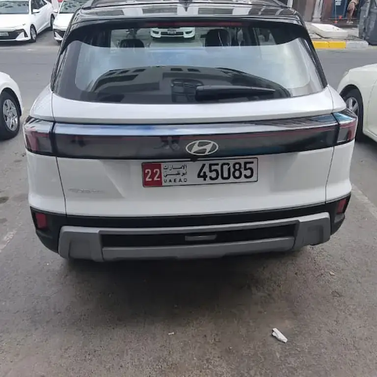 Rear view of a white Hyundai Creta 2026 for rent in Abu Dhabi